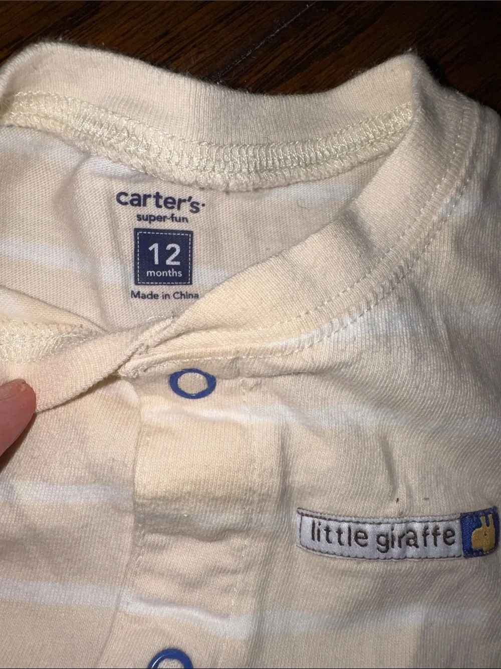 Carter's Blue & Cream Striped Baby One-Piece Bodysuits with Animal Appliqués